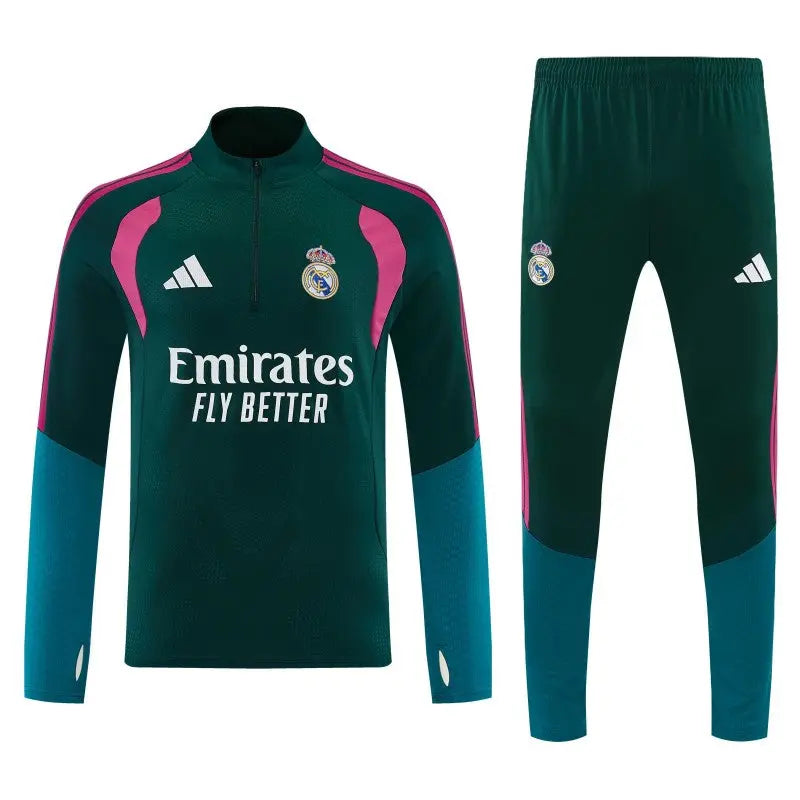Kit Survêtement Real Madrid Demi-Zip Vert et Turquoise 2026/27