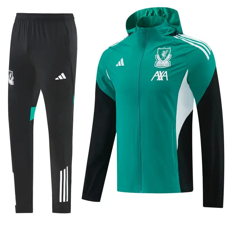 Kit Survêtement Coupe-Vent à Capuche Liverpool Vert et Noir