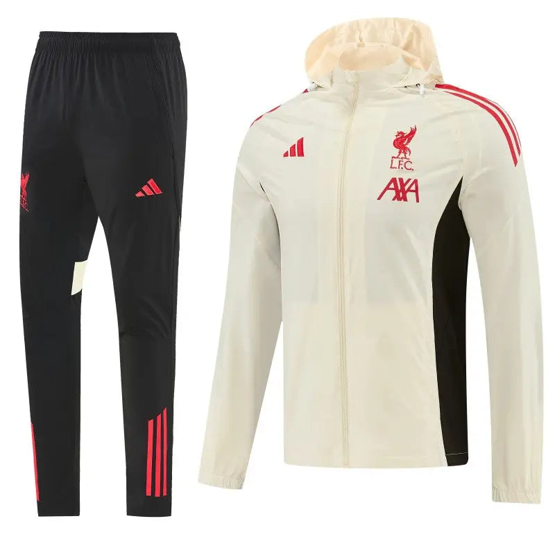 Kit Survêtement Coupe-Vent à Capuche Liverpool Crème et Noir