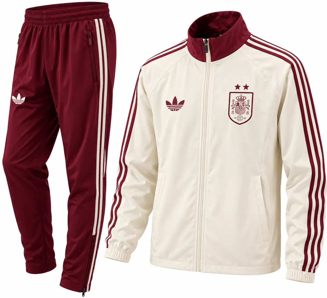 Kit Survêtement Coupe-Vent Espagne Crème et Bordeaux 2026/27