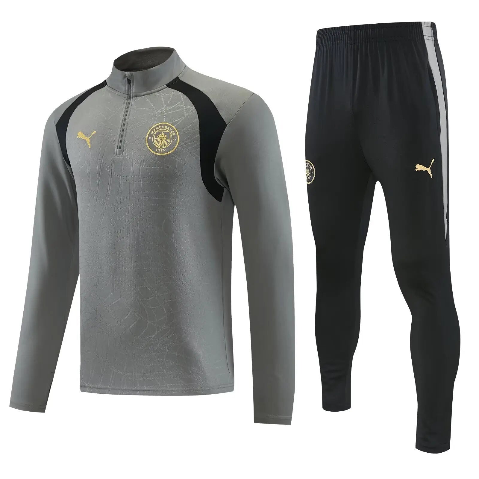 Kit Survêtement Manchester City Demi-Zip Gris et Noir 2026/27