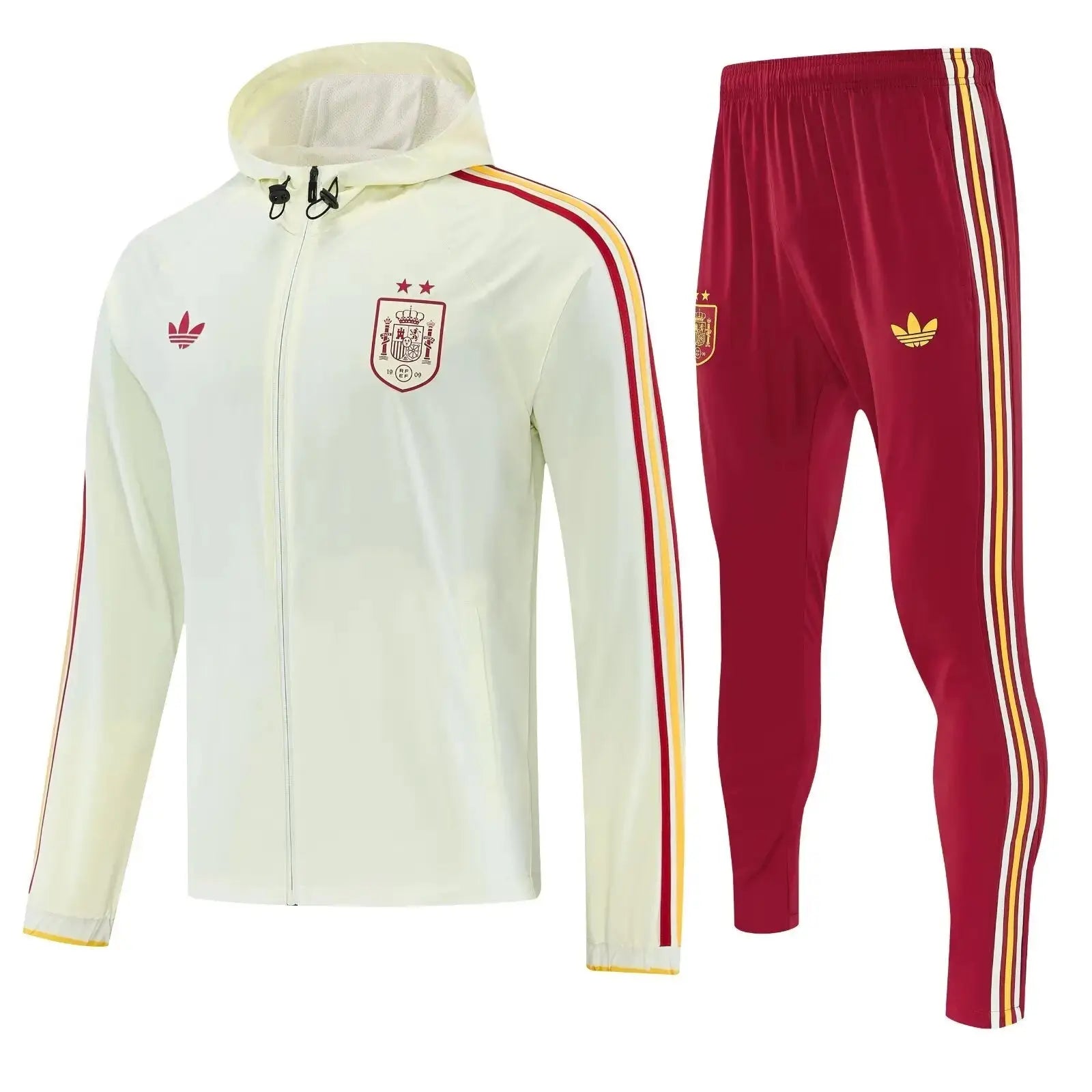 Kit Survêtement Coupe-Vent à Capuche Espagne Crème et Rouge 2026/27
