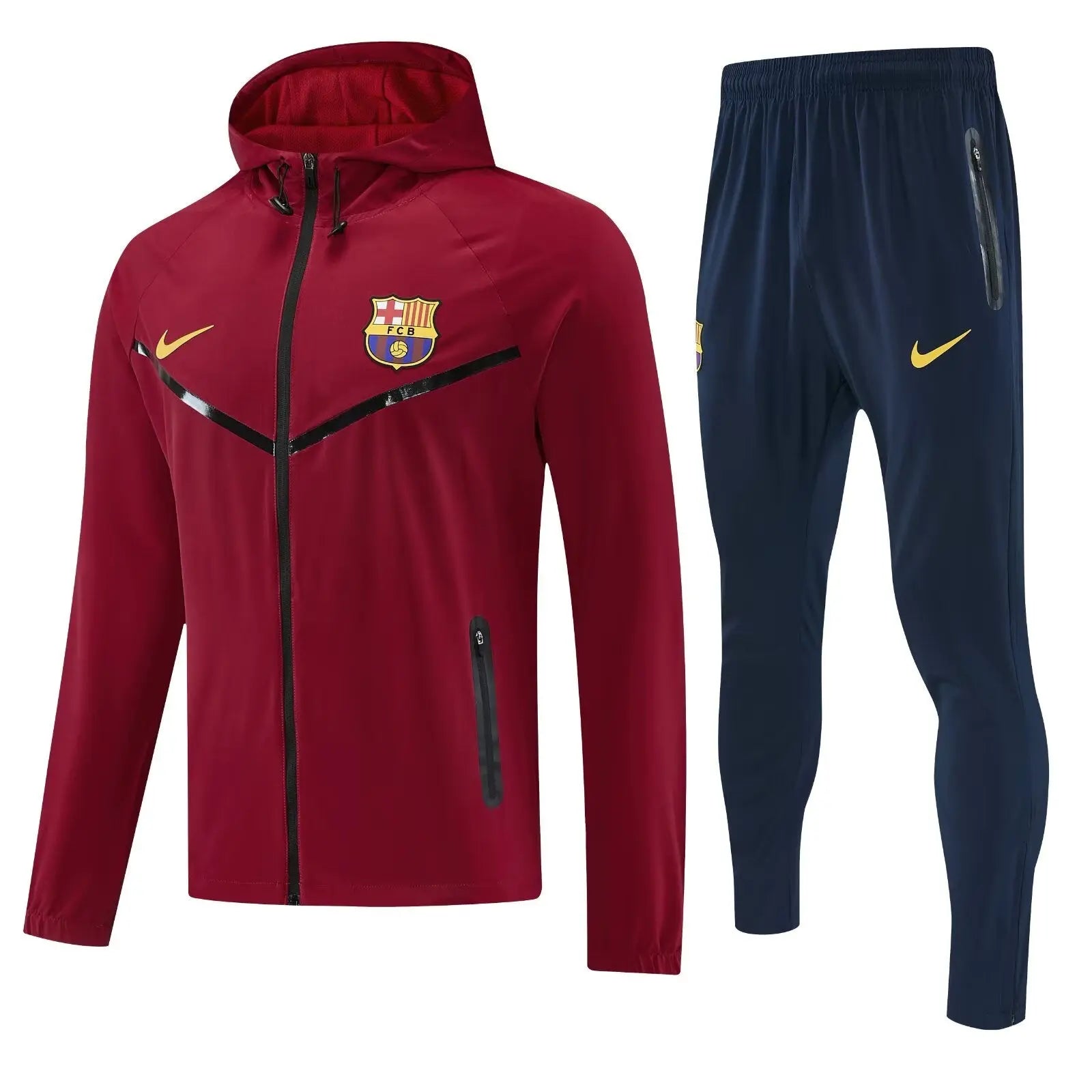 Kit Survêtement Coupe-Vent à Capuche FC Barcelone Bordeaux et Bleu Marine 2026/27