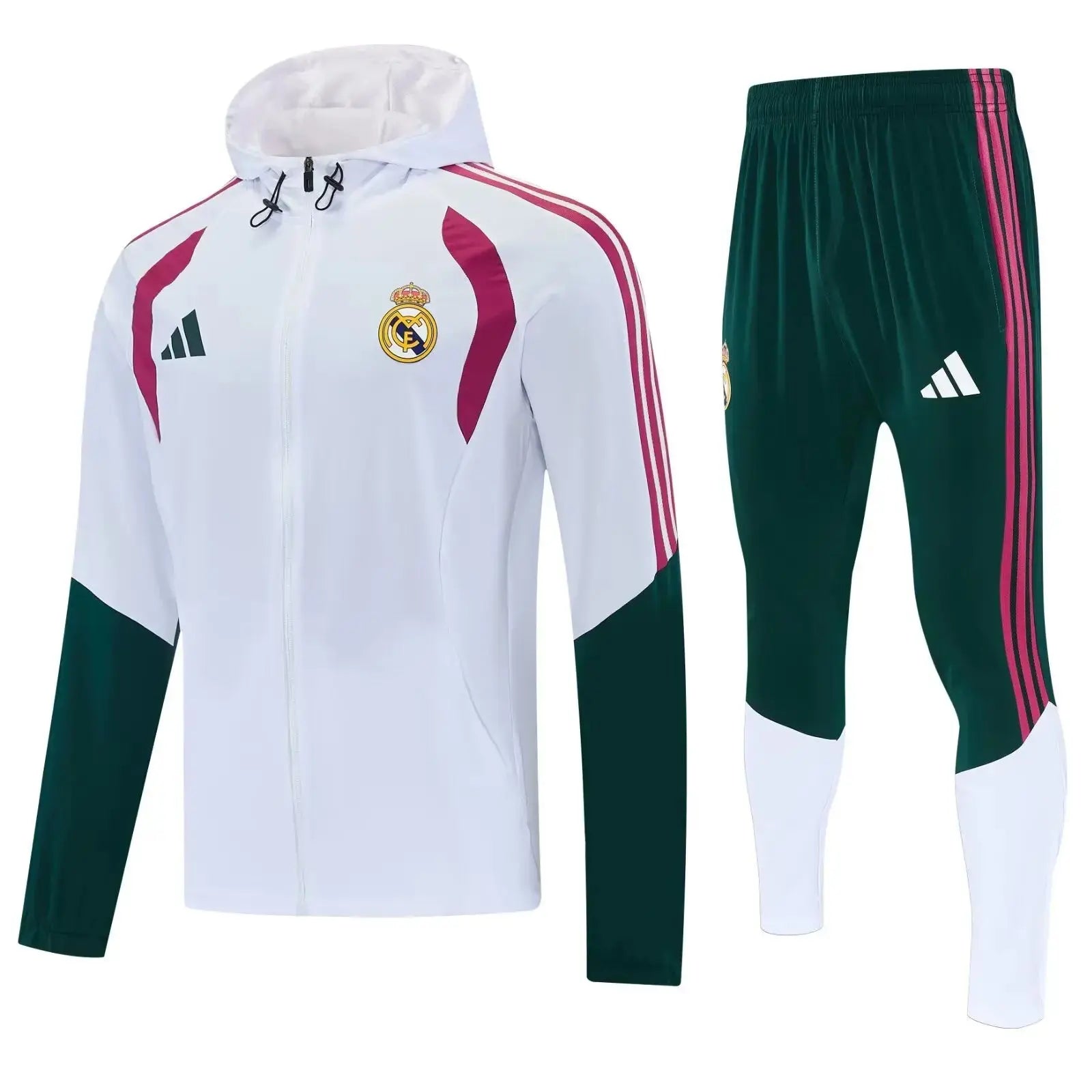 Kit Survêtement Coupe-Vent à Capuche Real Madrid Blanc et Vert 2026/27
