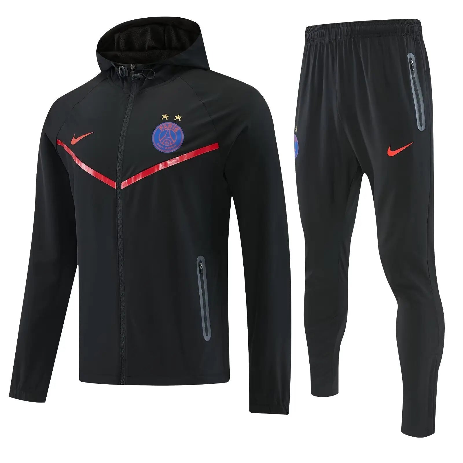 Kit Survêtement Coupe-Vent à Capuche PSG Noir et Rouge 2026/27