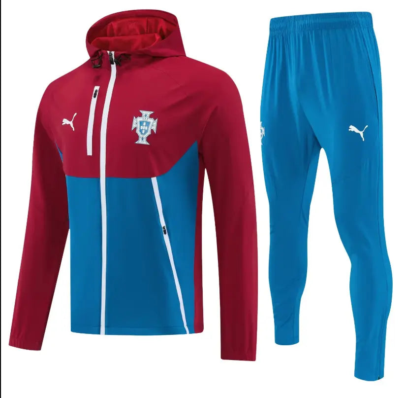 Kit Survêtement Coupe-Vent à Capuche Portugal Bordeaux et Bleu 2026/27